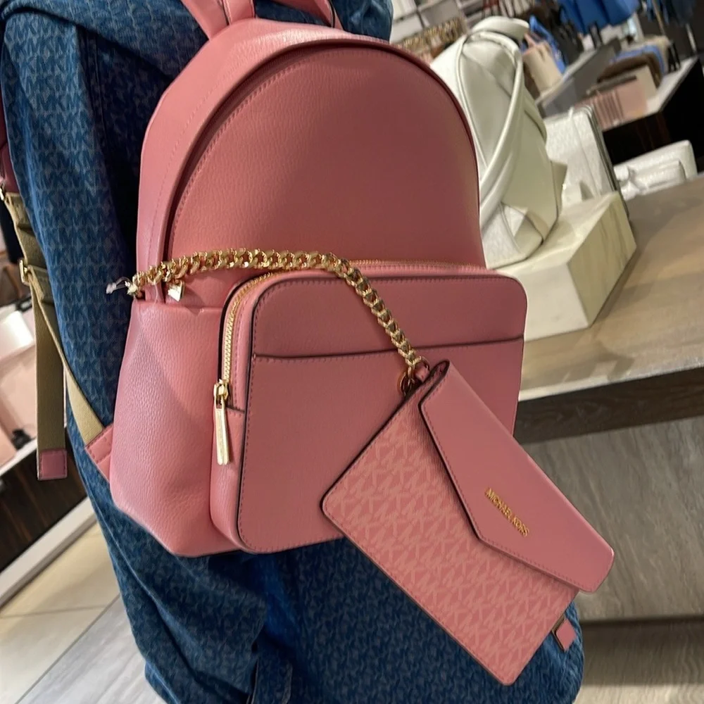 MICHAEL KORS Maisie Medium Pebbled Leather 2-in-1 Backpack Carnation NWT